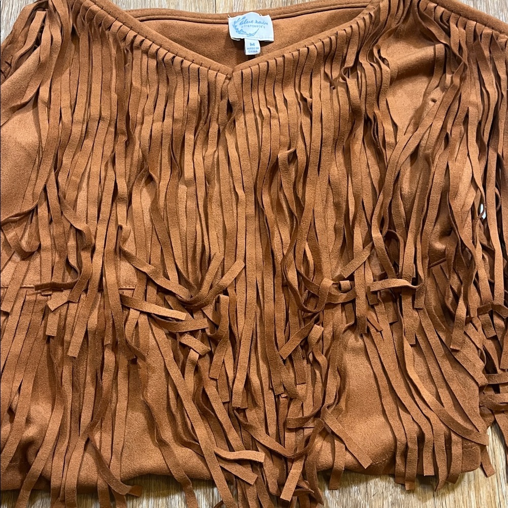 NWT Blue Rain x Francesca's Fringe Tank Top Western Boho Rust Caramel Medium New - Picture 5 of 12